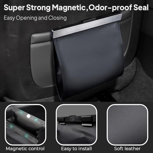 COZILO Leather Car Trash Can with Smart LED Light & Magnetic Closure,Leak-Proof, Odor-Lock Car Garbage Can for Any Cars, Sedans, SUVs, Trucks, Black - color: Black