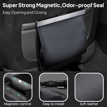 COZILO Leather Car Trash Can with Smart LED Light & Magnetic Closure,Leak-Proof, Odor-Lock Car Garbage Can for Any Cars, Sedans, SUVs, Trucks, Black - color: Black