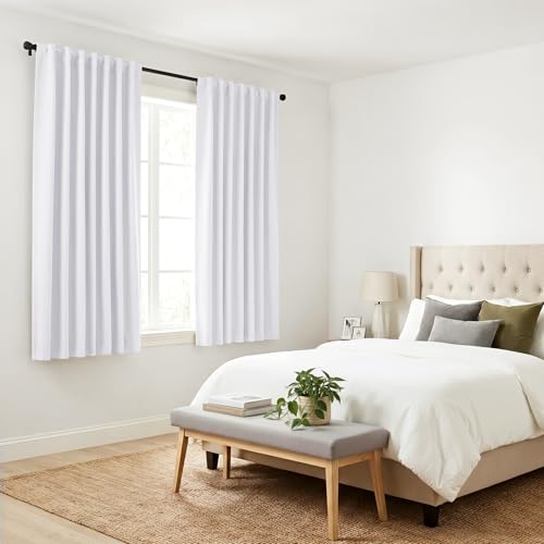 PONY DANCE White Window Curtains - Window Dressing Soft Fabric Back Tab/Rod Pocket Kids Drapes Privacy Protect for Bedroom & Bathroom, 42 W x 54 inch L, Pure White, 2 PCs - color: Pure White, size: 42"W x 54"L (Pack of 2)