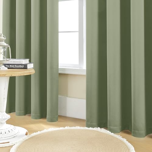 Thermal Insulated Black Out Curtains 72 Inch Long, Back Tab Rod Pocket Sage Green Thick Polyester Heavy Duty Insulating Curtains for Winter to Keep Cold Out, Wide 52x72 In Length, 2 Panel Set - color: Sage Green, size: 52"W x 72"L (Pack of 2)