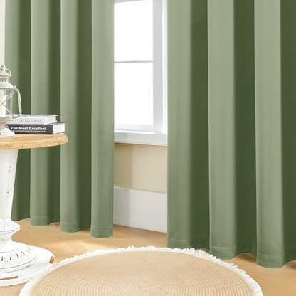 Thermal Insulated Black Out Curtains 72 Inch Long, Back Tab Rod Pocket Sage Green Thick Polyester Heavy Duty Insulating Curtains for Winter to Keep Cold Out, Wide 52x72 In Length, 2 Panel Set - color: Sage Green, size: 52"W x 72"L (Pack of 2)