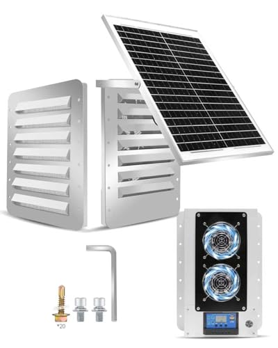 Shipping Containers Solar Vents Kit with Battery Run Day/Night, 25W Foldable Solar Panel with 88000mAh Battery, USB Charging, Rain and Hail Proof, Suitable for Container Houses, Containers, Offices