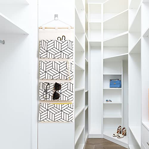 CROWNED 2Pcs Over Door Hanging Storage Bags Wall Mount Closet Organizer, 4 Big Pockets Linen Cotton Fabric Living Room Bedroom Bathroom File Magazine Waterproof Free Hooks White - color: White