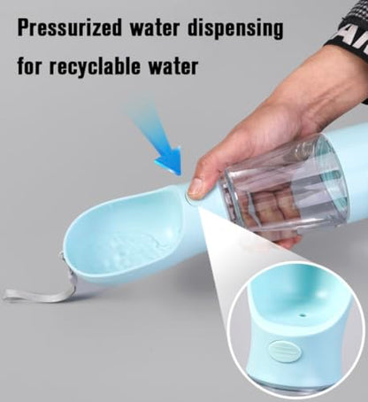 Portable Pet Water Bottle with Dispenser Bowl, 13.5 oz, Food-Grade Plastic, Manual Pressure Dispensing, Travel Water Bottle for Dogs and Cats (Blue) - color: Blue