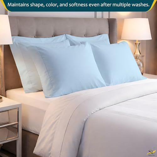 Pillow Cases - Set of 2, Light Blue Solid Standard/Queen (20" X 30") - Pillow Covers Made of 100% Cotton - 300 Thread Count Super Soft and Breathable Sateen Weave Pillowcases. - color: Light Blue Solid, size: Standard/Queen (20"X30")
