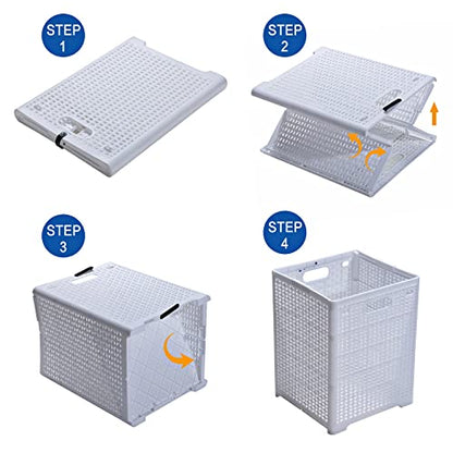 Eslite 42L Collapsible Plastic Laundry Baskets,Foldable Laundry Hamper,Pack of 2 (White) - color: White