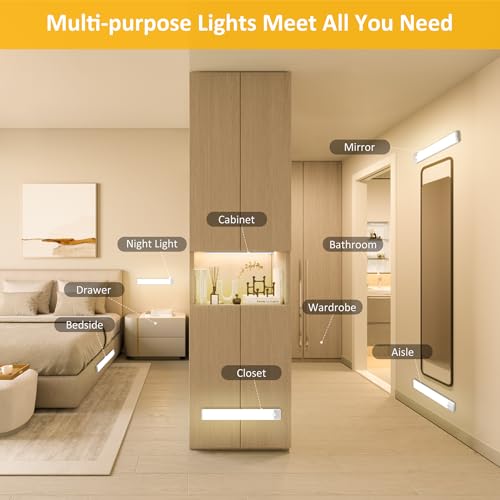 51-LED Motion Sensor Under Cabinet Lights, Magnetic Rechargeable Under Counter Closet Lighting, Wireless Light Bar Stick-On, 2-Pack, Warm White - color: Warm White, size: 12 inch