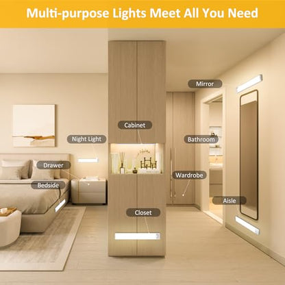 51-LED Motion Sensor Under Cabinet Lights, Magnetic Rechargeable Under Counter Closet Lighting, Wireless Light Bar Stick-On, 2-Pack, Warm White - color: Warm White, size: 12 inch