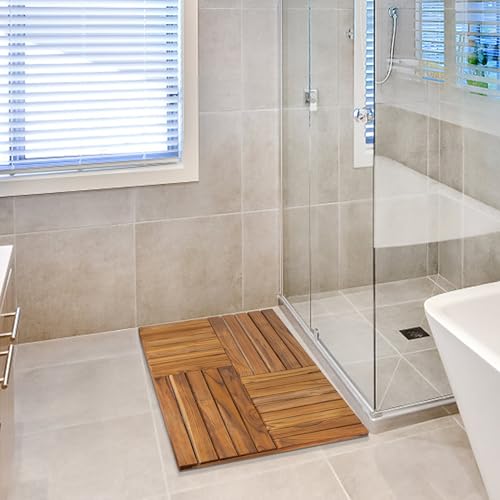 Utoplike Teak Wood Bath Mat, Extra Large Shower Mat for Bathroom, 40 x 20 inch Non Slip Wooden Floor Sturdy Mat for Inside Shower Luxury Spa Home or Outdoor - size: 40" x 20" (Rectangular)
