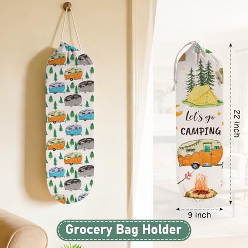 2Pcs Camping RV Essentials Plastic Bag Holder, Reusable Hanging Grocery Bags Holder for Camper RV Accessories, Portable Trash Bags Organizer for Camper Must Haves, Picnics, Beach, Hiking - style: Camper