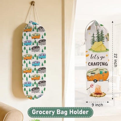 2Pcs Camping RV Essentials Plastic Bag Holder, Reusable Hanging Grocery Bags Holder for Camper RV Accessories, Portable Trash Bags Organizer for Camper Must Haves, Picnics, Beach, Hiking - style: Camper