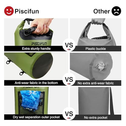 Piscifun Dry Bag, Waterproof Floating Backpack 10L/20L/30L/40L with Waterproof Phone Case for Boating, Kayaking, Fishing - color: Black, style: 40l