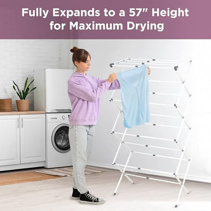 BLACK+DECKER 4-Tier Expandable Collapsible Clothes Drying Rack, Telescopic Height, Foldable Space-Saving Laundry Air Dryer for Towels, Shirts & Delicates – Durable Steel, No Tools Needed - color: White/Grey