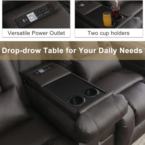 URRED Power Loveseat Recliner Sofa with Massage and Heat, Wall Hugger Reclining Loveseat with Console, RV Couch Home Theater Seating with LED Lights for Living Room (Dark Brown, 67" - 2 Seats) - color: Dark Brown, size: 67" - 2 Seats