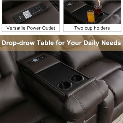URRED Power Loveseat Recliner Sofa with Massage and Heat, Wall Hugger Reclining Loveseat with Console, RV Couch Home Theater Seating with LED Lights for Living Room (Dark Brown, 67" - 2 Seats) - color: Dark Brown, size: 67" - 2 Seats