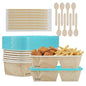 8 Pack 32oz Paper Lunch Box Bento Boxes, 2-Compartment Food Storage Containers with Lids, Leakproof Soak-Proof and Microwave Safe, Disposable To Go Boxes for Picnics, Offices, Catering, Blue Lid - color: Blue