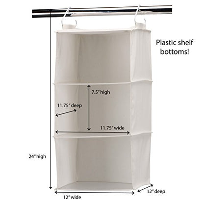 Household Essentials 311342 Hanging Closet Organizer | 3 Pocket Shelves | Natural Canvas - color: Natural