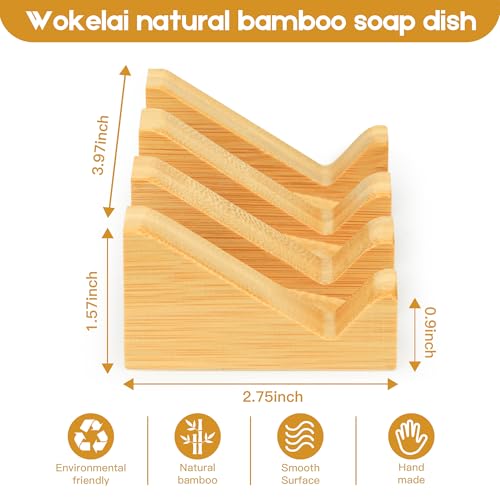 Shampoo Bar and Sponge Holders for Shower – Self-Draining Bamboo Soap Dish Tray, 2 Pack Wooden Soap Saver Racks for Conditioner Bars, Razor, Sink, Bathroom, Kitchen, or Travel