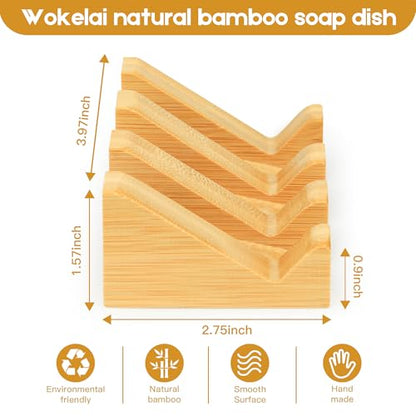 Shampoo Bar and Sponge Holders for Shower – Self-Draining Bamboo Soap Dish Tray, 2 Pack Wooden Soap Saver Racks for Conditioner Bars, Razor, Sink, Bathroom, Kitchen, or Travel