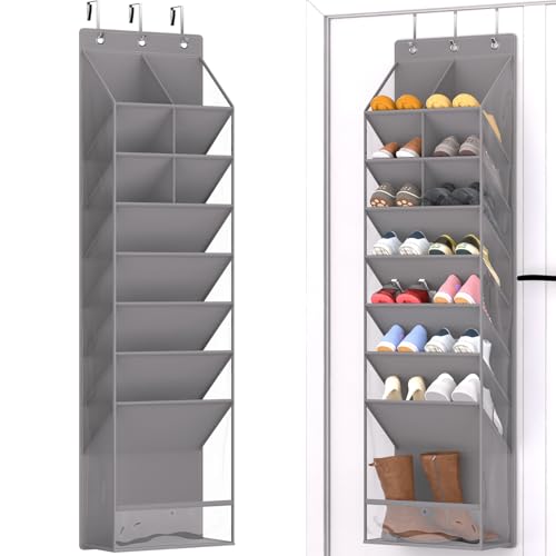 Door Shoe Organizer, Over The Door Hanging Shoe Rack with Large Pockets, Space Saving Shoe Storage for Closet, Entryway, Bedroom, Shoe Holder for Men Women Kids (Grey) - color: Grey, size: 16-20 Pairs-Over The Door