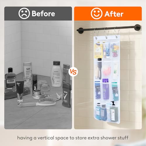 Lifewit Mesh Shower Caddy, 11 Pockets Hanging Shower Organizer with Quick Drying Mesh, Portable Space Saving Bathroom Organizer to Hold Soap, Shampoo and Cruise Ship Essentials, White, 1 Pack - size: 17" × 34"