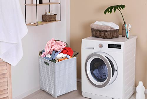 Eslite 42L Collapsible Plastic Laundry Baskets,Foldable Laundry Hamper,Pack of 2 (White) - color: White