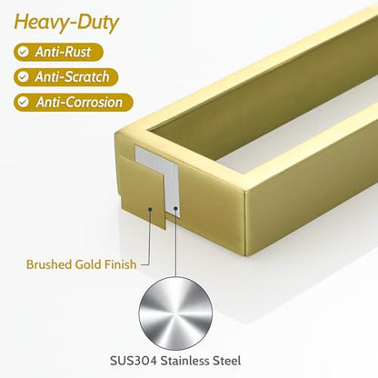 Sayayo Brushed Gold Towel Bar for Bathroom, 24 Inch Hand Towel Holder Wall Mount Square Towel Ring SUS304 Stainless Steel Towel Rack - color: Gold, size: 24 INCH