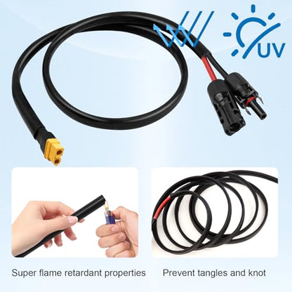MOOKEERF Solar to XT60 Cable 10AWG 6FT Solar Connector to XT60 Adapter Cable for Solar Panel to Battery RV Portable Power Station Solar Generator - 6 Foot - size: 6FT