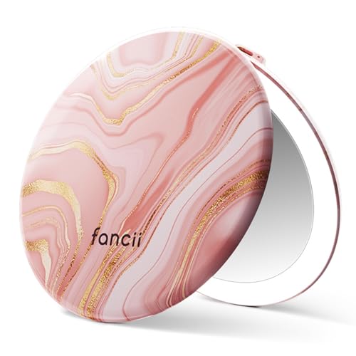 Fancii Taylor LED Lighted Travel Makeup Mirror, Rechargeable, 10x /1x Magnifying, Tru-Glow Lighting System, XL Large 5” Wide | Compact Mirror for Purses (Marble Rose) - color: Marble Rose