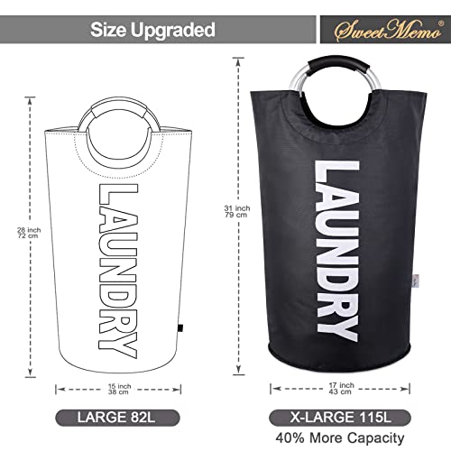 115L Large Laundry Hamper with Handles, Collapsible Laundry Basket, Tall Foldable Clothes Hamper Bag - Freestanding, Easy Carry, Durable – Black - color: Black, size: 115L