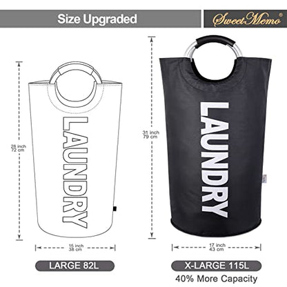 115L Large Laundry Hamper with Handles, Collapsible Laundry Basket, Tall Foldable Clothes Hamper Bag - Freestanding, Easy Carry, Durable – Black - color: Black, size: 115L