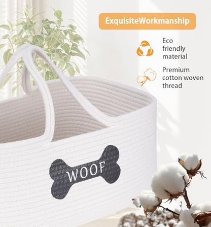 Dog Toy Basket, Cotton Rope Pet Storage Bin with Handles, Woven Organizer for Dog Toys, Leashes, Blankets, Grooming Supplies, Living Room Bedroom, Beige