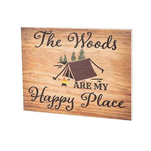 JennyGems Camping Gifts, Woods Are My Happy Place Wooden Sign, Camper Decor, Camping Sign, Made in USA - color: Woods Are My Happy Place