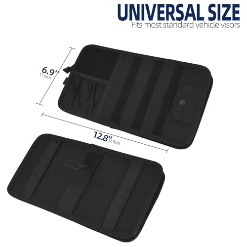BXBXHD Molle Car Sun Visor Organizer, Car Accessories with Zipper Visor Storage Pouch & Glasses Clip, Molle Panel for Tactical Gears, Fits Most Vehicles, SUVs, Trucks(Black)