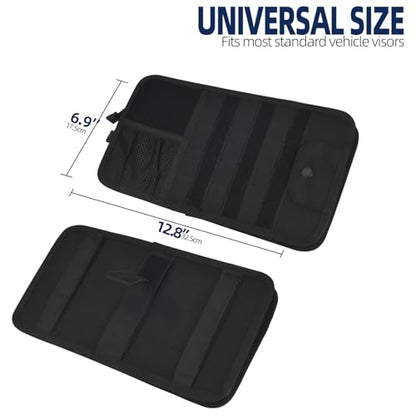 BXBXHD Molle Car Sun Visor Organizer, Car Accessories with Zipper Visor Storage Pouch & Glasses Clip, Molle Panel for Tactical Gears, Fits Most Vehicles, SUVs, Trucks(Black)
