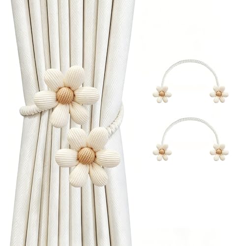 SRG Curtain Tiebacks for Curtains 2 Pack, Decorative Curtain Holdbacks for Drapes, Handmade Tie Backs No Drilling for Home Bedroom Window Decor – Flower White - color: Flower White