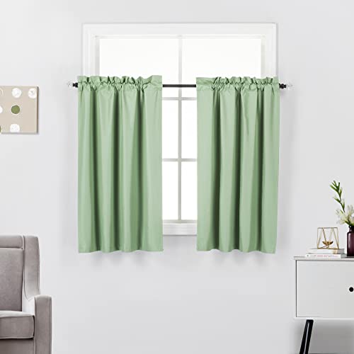 Diamond Home Linens 2 Piece 100% Blackout Insulated Rod Pocket Kitchen Curtain Tiers Set for Small Windows 24" Long-Sage - color: Sage, size: 27"W x 24"L (Pack of 2)