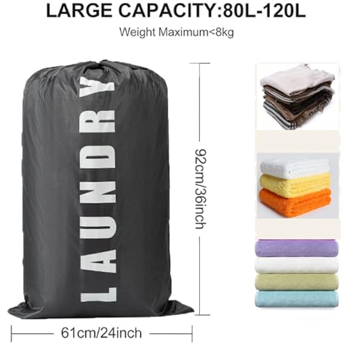 2 Pack XL Travel Laundry Bag, Dirty Clothes Organizer with Drawstring, Large Enough to Hold 4 Loads of Laundry， Easy Fit a Laundry Hamper or Basket，24" x 36" - color: Grey&Blue