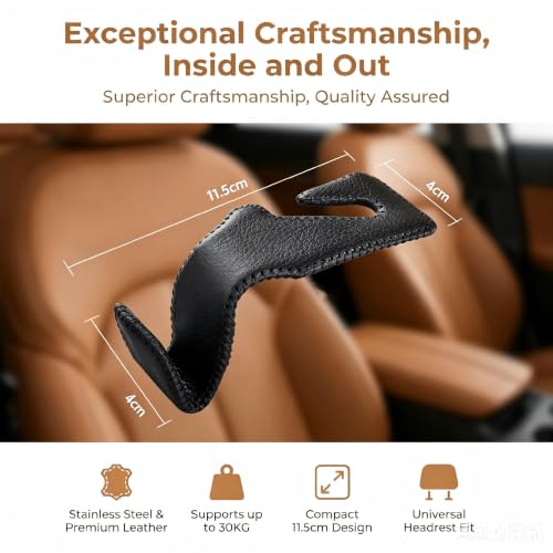 Car Seat Headrest Hook, Leather Covered Hanger, for Handbag, Grocery, Coat, Purse, Interior Storage, Black - color: Car Seat Black