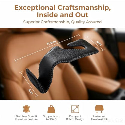 Car Seat Headrest Hook, Leather Covered Hanger, for Handbag, Grocery, Coat, Purse, Interior Storage, Black - color: Car Seat Black