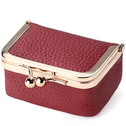 Zivyes Mini Jewelry Box Travel Small Coin Purse Organizer Case Genuine Leather Tiny Size (red 2.9 inches long) - color: Red-Standard