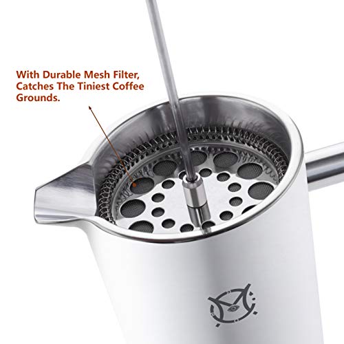 French Press Coffee Maker – Single Serve 1 Cup Small Stainless Steel Thermal Double Walled French Press 350ML/12OZ - size: 12 fl oz (350 ml)