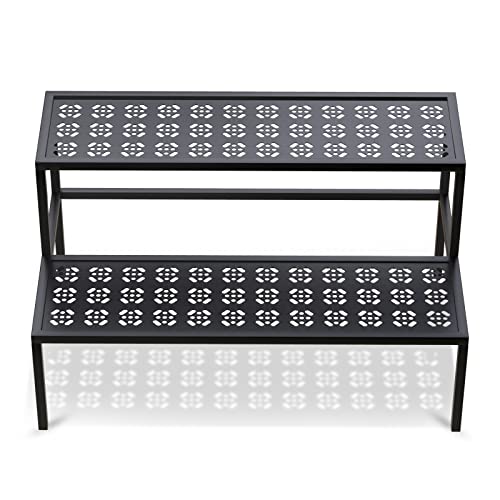 Metal Plant Stand Metal 2 Tier Potted Multiple Flower Pot Holder Plant Shelf Indoor Plants Multiple,Outdoor Heavy Duty Planter Display Shelving Unit for Patio Garden Corner Balcony Living Room(Black) - color: Black, size: 27.6"L x 16"W x 16"H