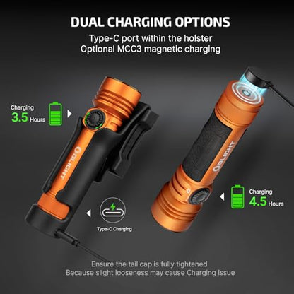 OLIGHT Seeker 4 Pro Rechargeable Flashlights, 4600 Lumens High Powerful Bright Light with USB C Holster, Waterproof IPX8 for Emergencies, Camping, Searching (Orange Cool White) - color: Orange