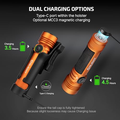 OLIGHT Seeker 4 Pro Rechargeable Flashlights, 4600 Lumens High Powerful Bright Light with USB C Holster, Waterproof IPX8 for Emergencies, Camping, Searching (Orange Cool White) - color: Orange