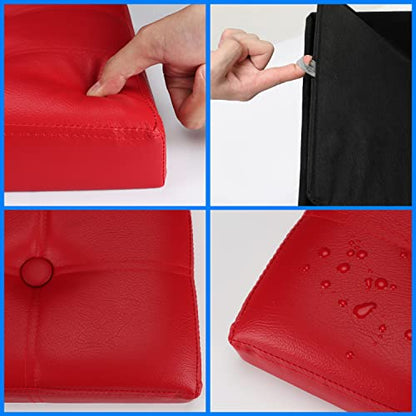 Bsketa Storage Ottoman, Folding Foot Stool with Thicker Foam Padded Seat Small Leather Storage Ottoman Bench Foot Rest for Living Room Foldable Coffee Table 17x13x13in,Red - color: Red