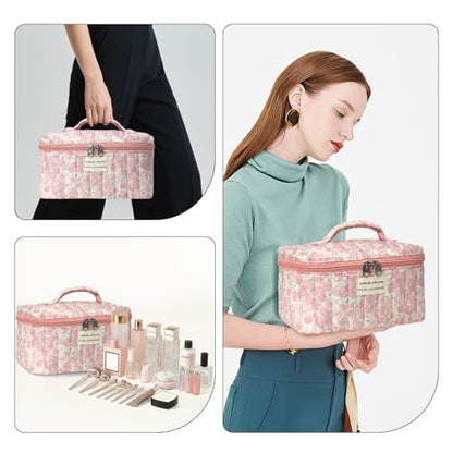 Gosect Large Makeup Bag, Cute Cosmetic Bag for Women Girls, Floral Coquette Aesthetic Toiletry Bag, Travel Make Up Organizer Bag (Crushed Flower) - color: 026Crushed Flower