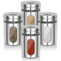 Salt and Pepper Shakers, Stainless Steel and Glass, Adjustable, 4 Pack | Glass Window Shows Fill Level, Multi-size Pour Holes for Coarse Kosher Salt, Sugar, Cinnamon, Spices in Kitchen, BBQ, Dining - color: 4 pcs salt shaker
