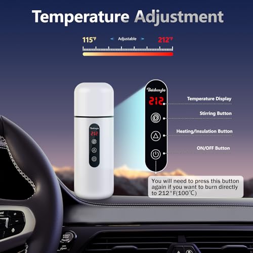 Car Electric Kettle,Portable Travel Kettle,12V/24V Car Coffee Warmer,420ML Hot Water Heater with Built-in Magnetic Induction Stirring,Small Mini Hot Water Boiler for Tea Coffee Milk - color: White