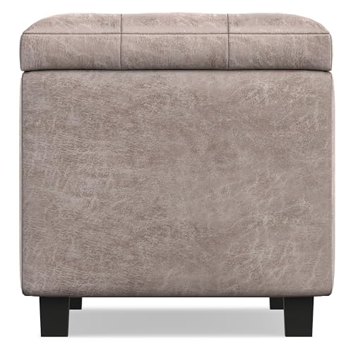 SIMPLIHOME Cosmopolitan Storage Ottoman - 34 inch Wide Upholstered Vegan Leather Rectangle Storage Ottoman Bench in Distressed Grey Taupe, Transitional Tufted Ottoman for Living Room with Lift-Up Lid - color: Distressed Grey